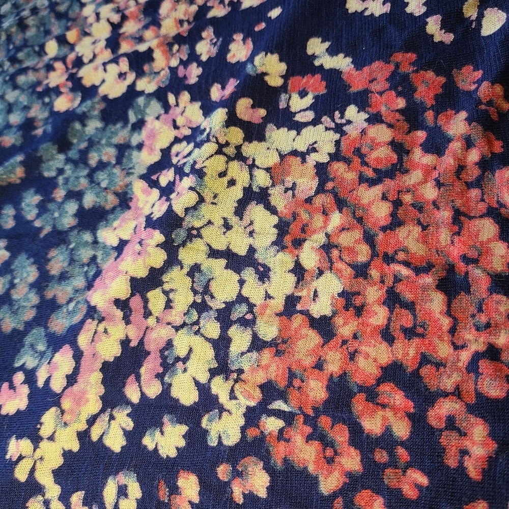 Lucky Brand Navy Floral Cold Shoulder Top XL Boho Flutter Sleeve Blouse - Picture 7 of 11